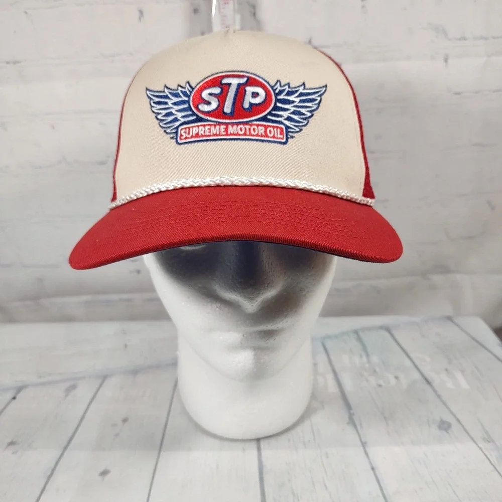 Men's Cap STP Supreme Motor Oil Trucker Hat By H3 Headwear Red White Blue